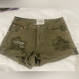 One Teaspoon Green Denim Shorts